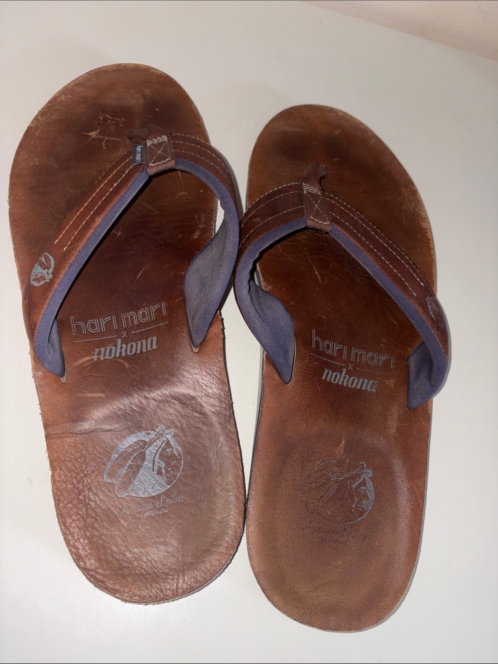 Hari Mari x Nokona Men's Tan Leather Flip Flops From Baseball Gloves Size 13